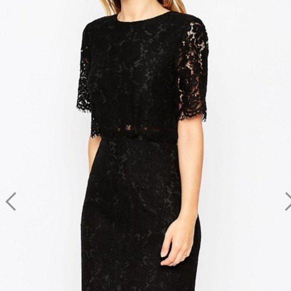 asos lace crop top midi pencil dress